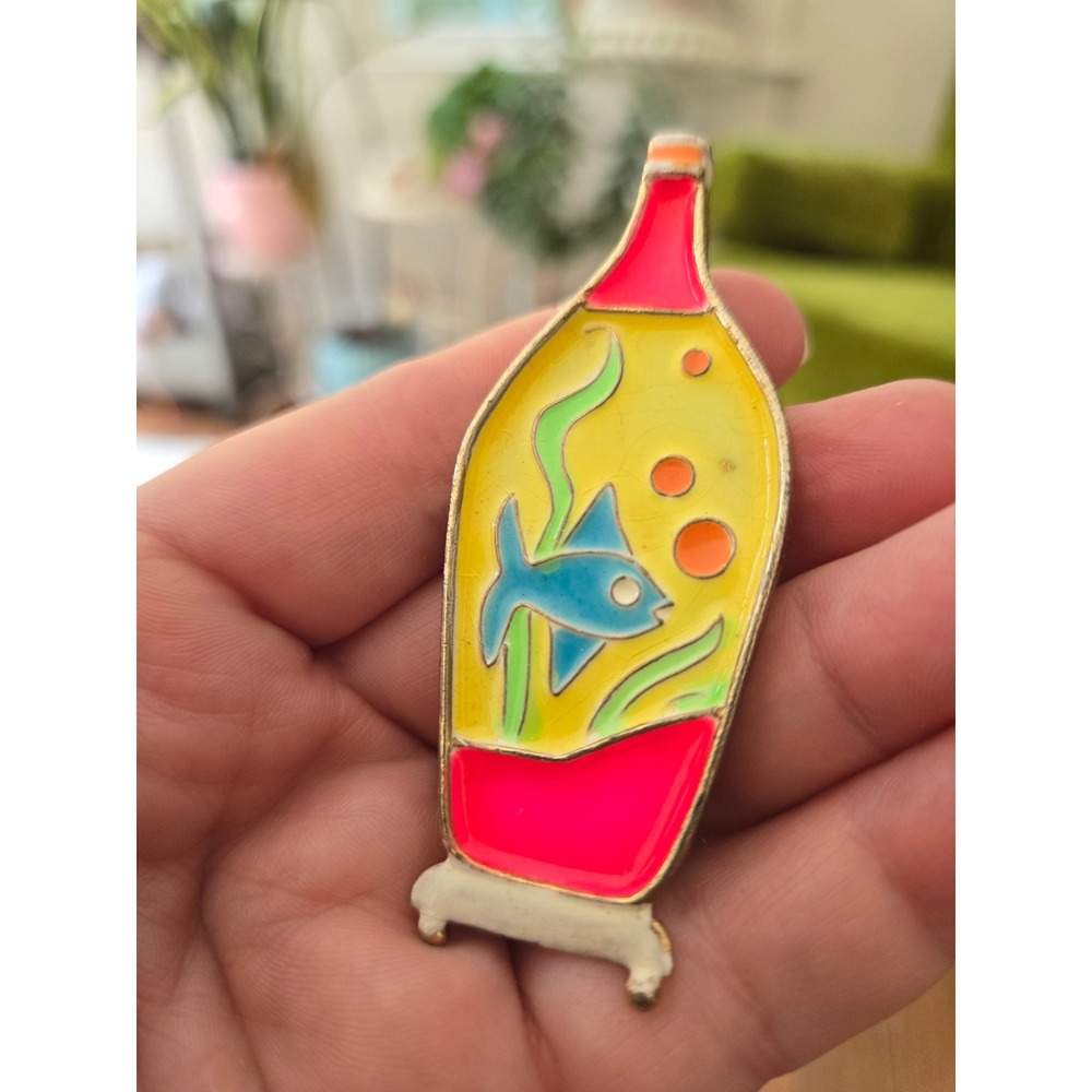 Enamel Vase Brooch Fish Aquarium Vintage